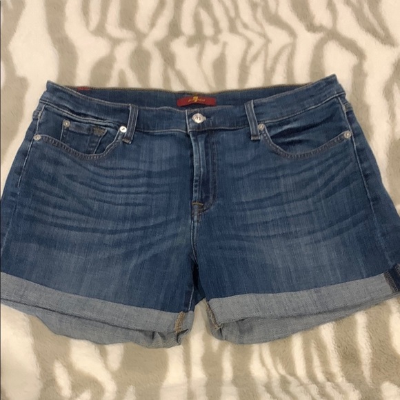 7 For All Mankind Blue Jean Shorts Cuffed Hem - Picture 1 of 4